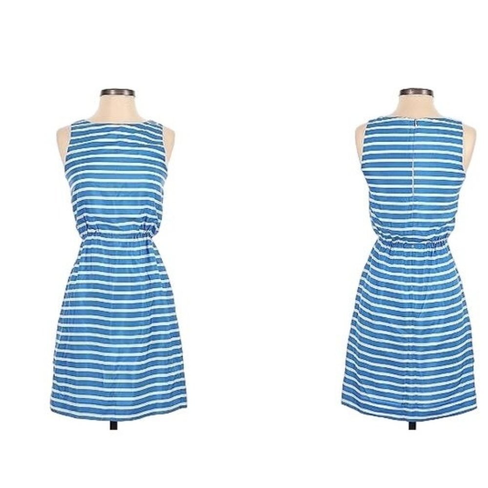 J. Crew Stripe Dress Blue White Sleeveless Size 6 Nautical Preppy Coastal